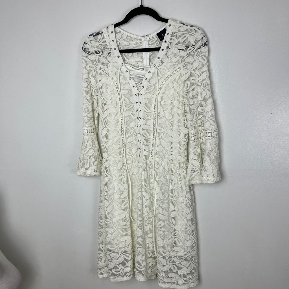 Disney Princess Aurora White Lace Coquette Dainty‎ Dress Bell Sleeve Lace Up L